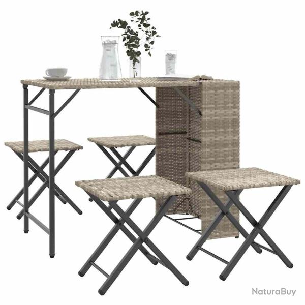 Ensemble � manger de jardin 5 pcs pliable gris clair poly rotin