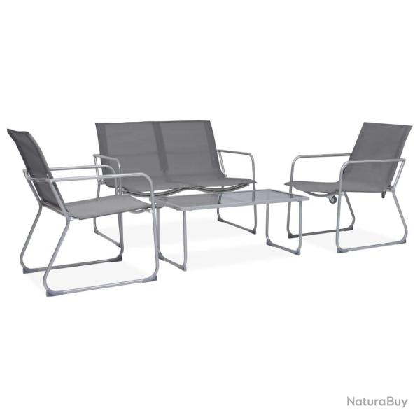 Salon de jardin 4 pcs Tissu et acier Gris