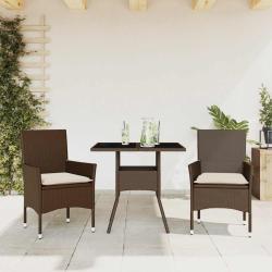 Ensemble &agrave; manger de jardin et coussins 3pcs marron rotin verre alsavelo