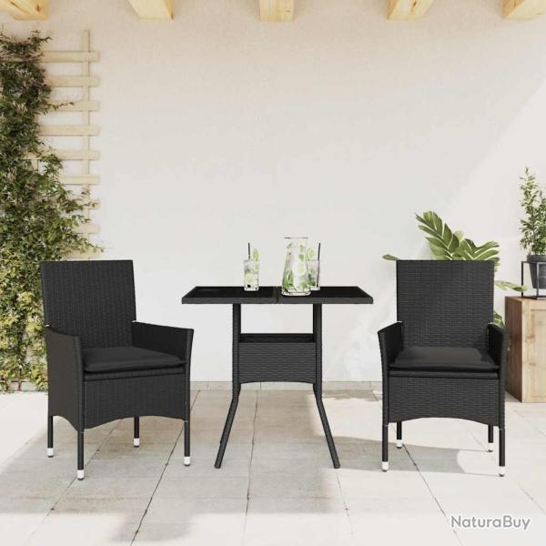 Ensemble � manger de jardin et coussins 3 pcs noir rotin verre