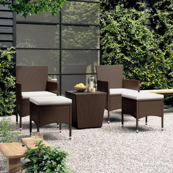 bistro de jardin 5 pcs poly rotin et verre tremp�