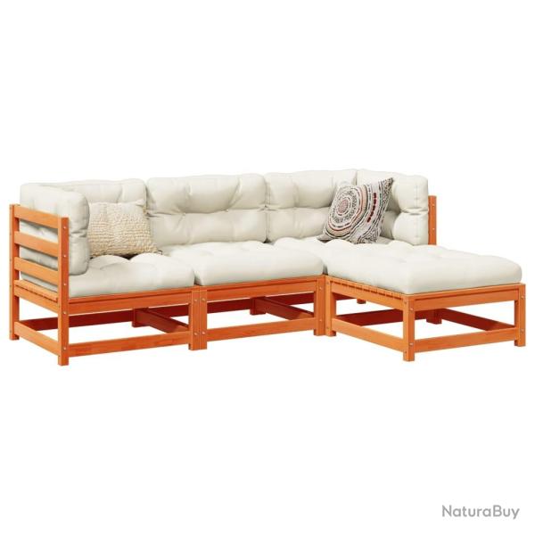 Salon de jardin 4 pcs cire marron bois de pin massif alsavelo