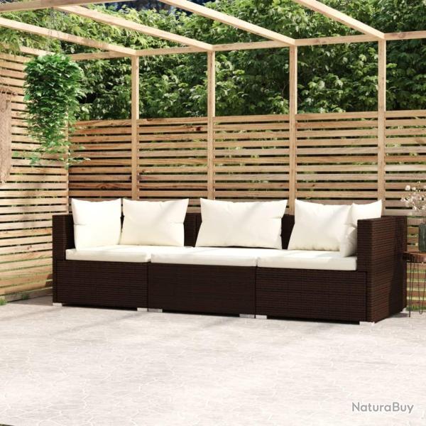 Canap� 3 places avec coussins Marron R�sine tress�e