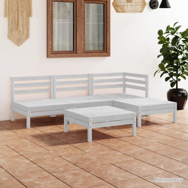 Salon de jardin 5 pcs Bois de pin massif Blanc alsavelo