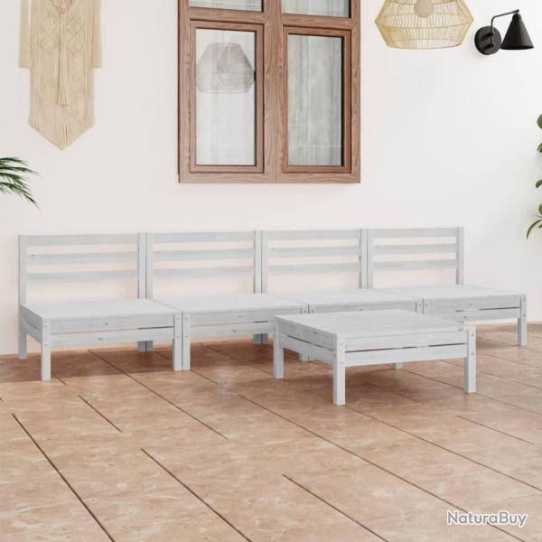 Salon de jardin 5 pcs Blanc Bois de pin massif alsavelo