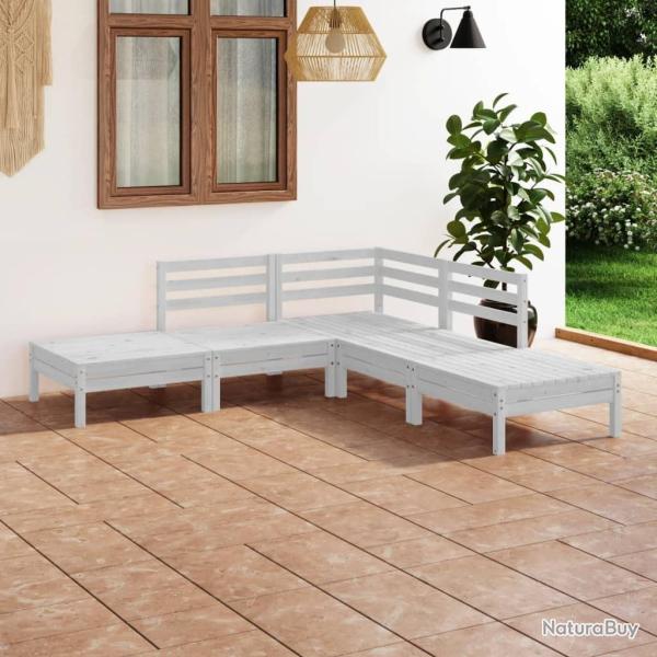 Salon de jardin 5 pcs Bois de pin massif Blanc