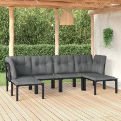 Salon de jardin 6 pcs noir et gris r&eacute;sine tress&eacute;e alsavelo
