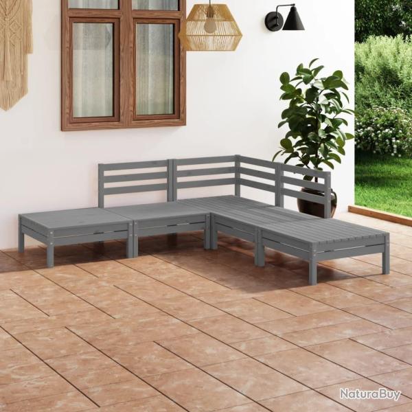Salon de jardin 5 pcs Bois de pin massif Gris alsavelo