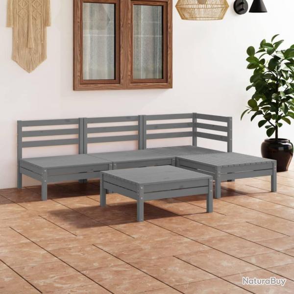 Salon de jardin 5 pcs Bois de pin massif Gris alsavelo