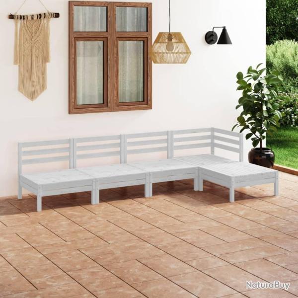 Salon de jardin 5 pcs Bois de pin massif Blanc alsavelo