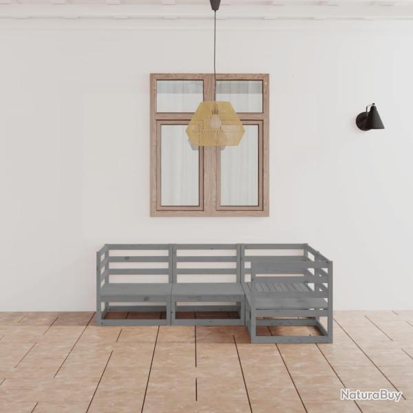 Salon de jardin 4 pcs gris bois de pin massif alsavelo