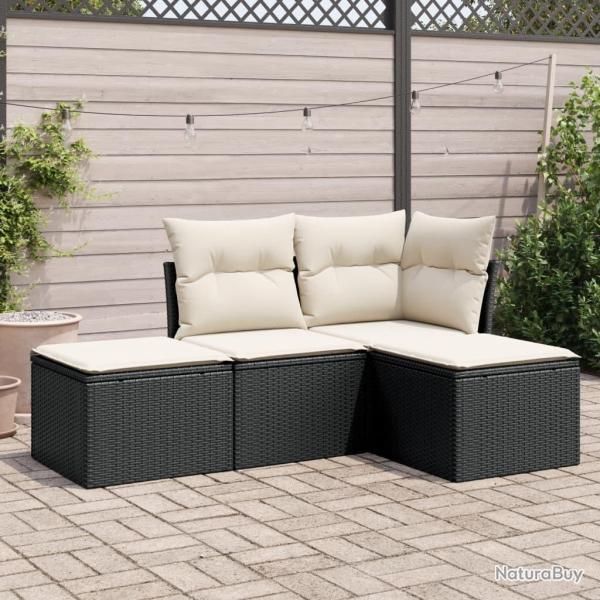 Salon de jardin 4 pcs avec coussins noir r�sine tress�e