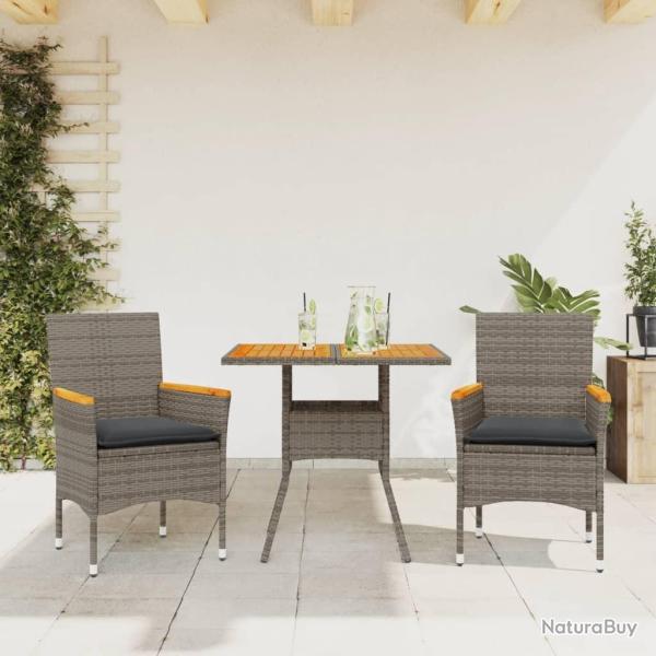 Ensemble � manger de jardin et coussins 3 pcs gris rotin acacia