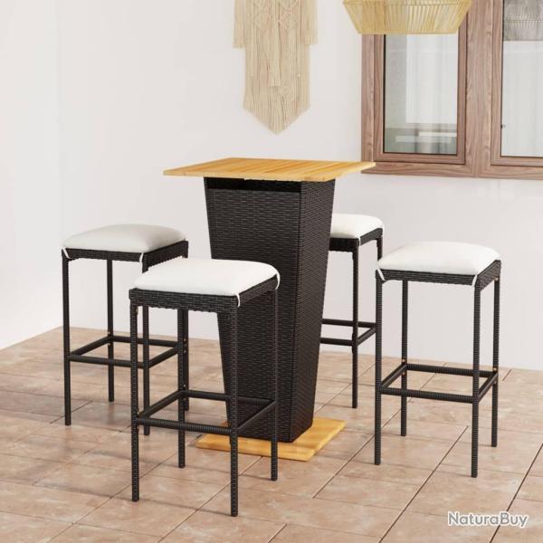 bar de jardin 5 pcs et coussins R�sine tress�e Noir