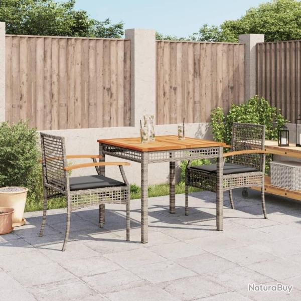 Ensemble � manger de jardin 3 pcs coussins gris r�sine tress�e