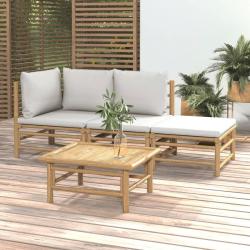 Salon de jardin 4 pcs avec coussins gris clair bambou alsavelo