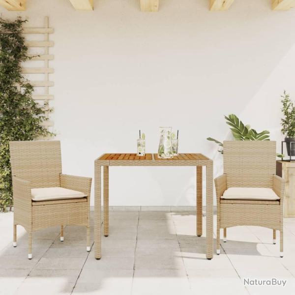 Ensemble � manger de jardin et coussins 3pcs beige rotin acacia