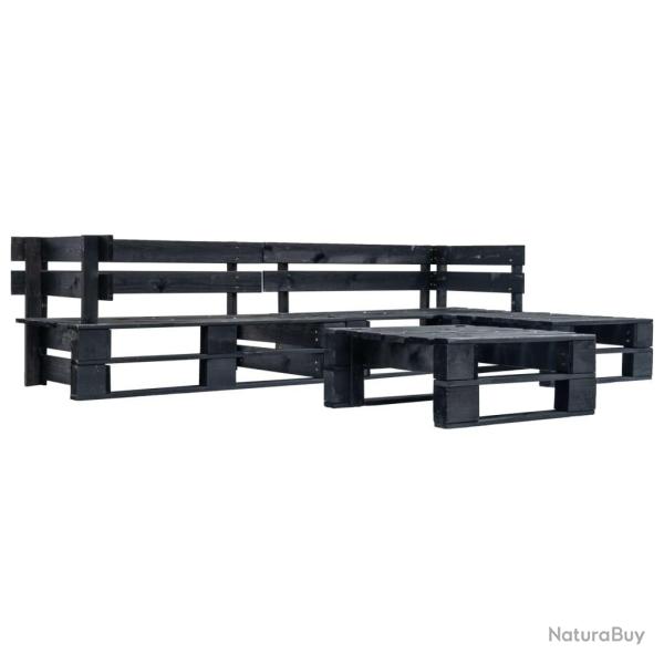 Canap�s de jardin palette 4 pcs Noir Bois alsavelo