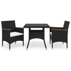 Ensemble &agrave; manger de jardin 3 pcs Noir R&eacute;sine tress&eacute;e et acacia alsavelo