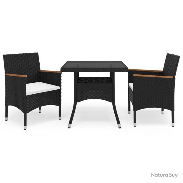 Ensemble � manger de jardin 3 pcs Noir R�sine tress�e et acacia alsavelo
