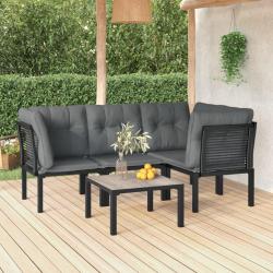 Salon de jardin 5 pcs noir et gris r&eacute;sine tress&eacute;e