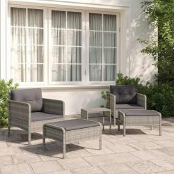 Salon de jardin 5 pcs avec coussins Gris R&eacute;sine tress&eacute;e alsavelo