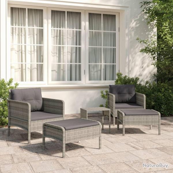 Salon de jardin 5 pcs avec coussins Gris R�sine tress�e