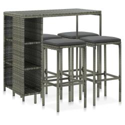 bar de jardin 5 pcs et coussins R&eacute;sine tress&eacute;e Gris