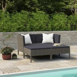 Salon de jardin 4 pcs avec coussins r&eacute;sine tress&eacute;e gris