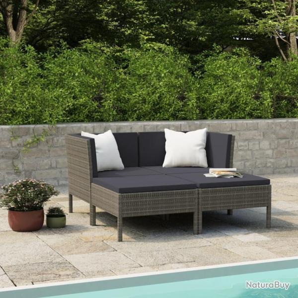 Salon de jardin 4 pcs avec coussins r�sine tress�e gris