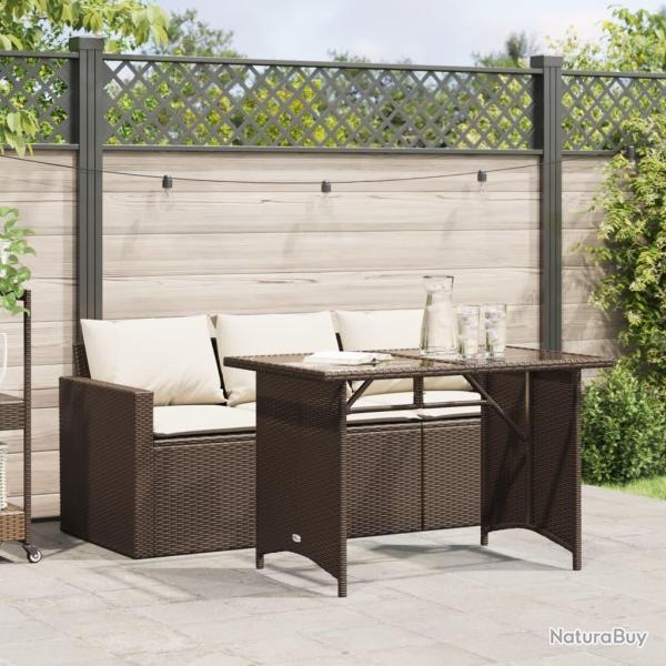Ensemble � manger de jardin avec coussins 2 pcs marron rotin alsavelo