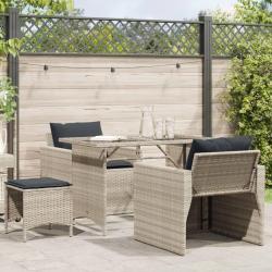 Salon de jardin 4 pcs avec coussins gris clair r&eacute;sine tress&eacute;e