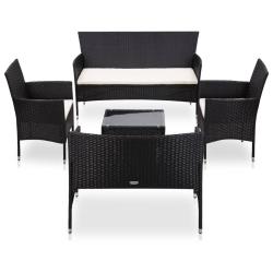 Salon de jardin 5 pcs avec coussins r&eacute;sine tress&eacute;e noir