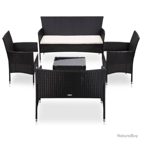 Salon de jardin 5 pcs avec coussins r�sine tress�e noir