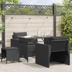 Salon de jardin 4 pcs avec coussins noir r&eacute;sine tress&eacute;e alsavelo