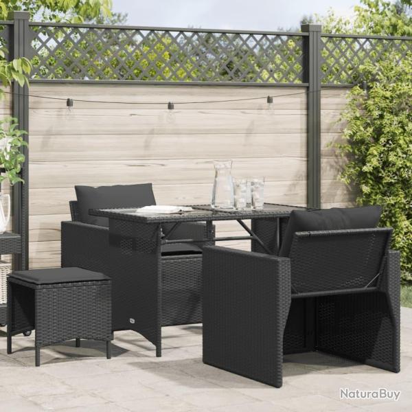 Salon de jardin 4 pcs avec coussins noir r�sine tress�e