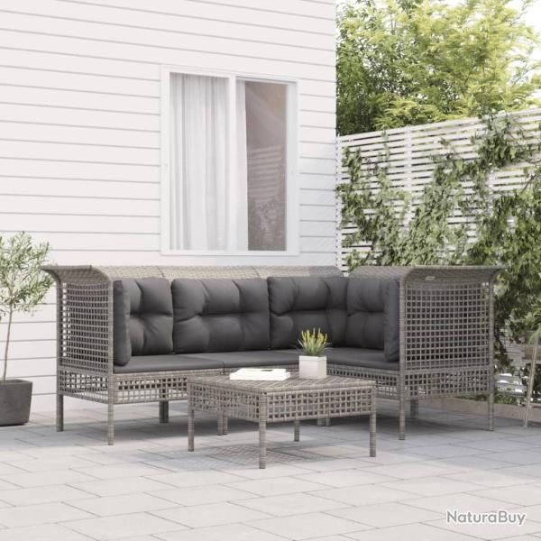 Salon de jardin 5 pcs avec coussins Gris R�sine tress�e alsavelo