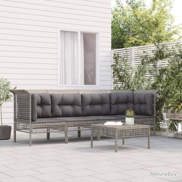Salon de jardin 5 pcs avec coussins Gris Rsine tresse alsavelo