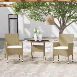 Ensemble &agrave; manger de jardin 3 pcs R&eacute;sine tress&eacute;e Beige alsavelo