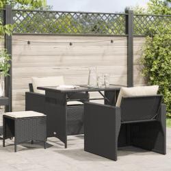Salon de jardin 4 pcs avec coussins noir r&eacute;sine tress&eacute;e