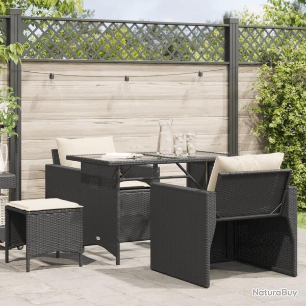 Salon de jardin 4 pcs avec coussins noir r�sine tress�e