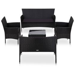 Salon de jardin 5 pcs avec coussins r&eacute;sine tress&eacute;e noir