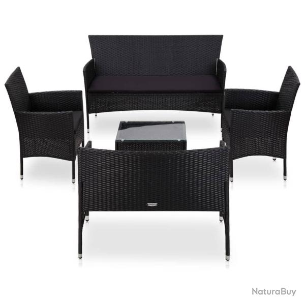 Salon de jardin 5 pcs avec coussins r�sine tress�e noir