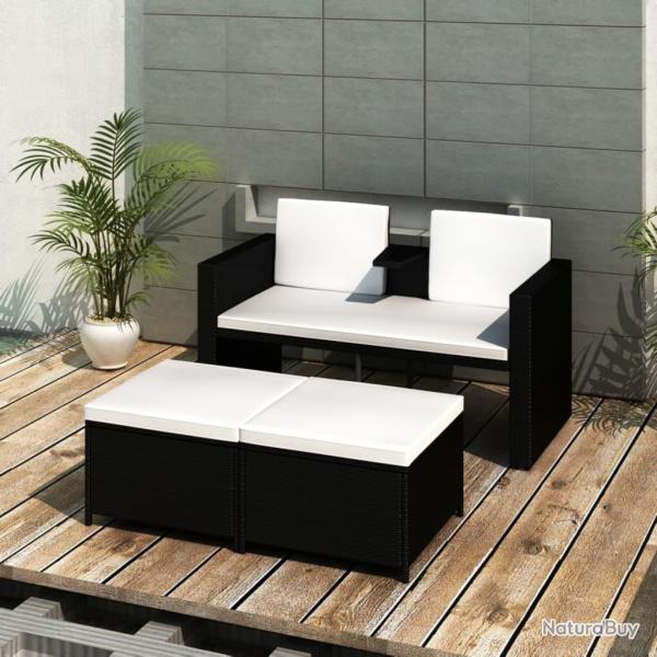 Salon de jardin 4 pcs avec coussins R�sine tress�e Noir