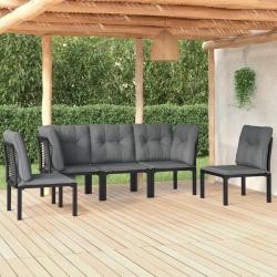 Salon de jardin 5 pcs noir et gris r&eacute;sine tress&eacute;e