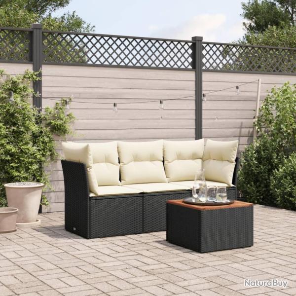 Salon de jardin 4 pcs avec coussins noir r�sine tress�e