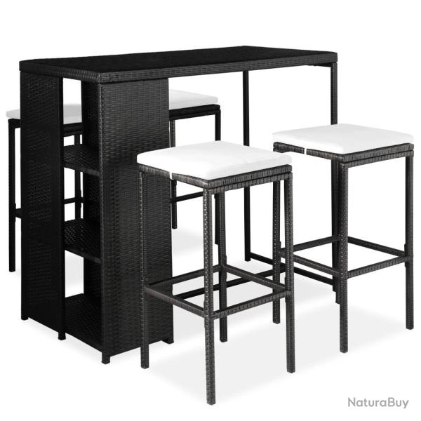 bar de jardin 5 pcs et coussins R�sine tress�e Noir