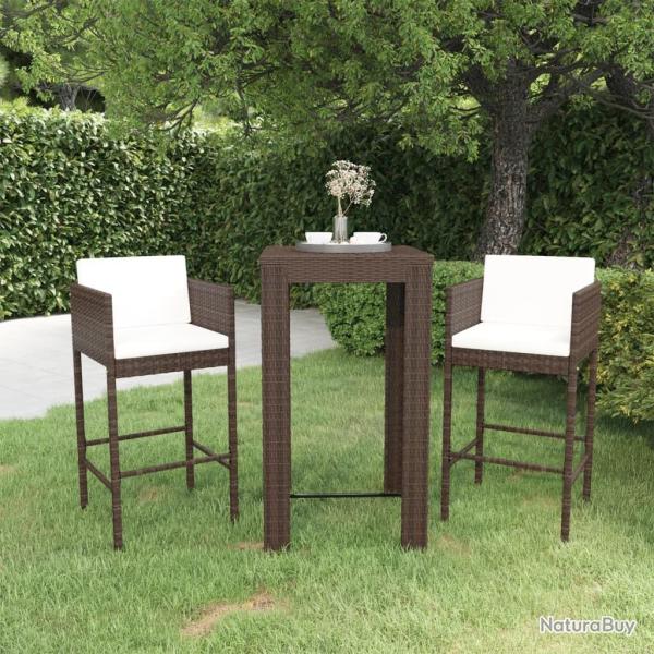 Meubles de bar de jardin 3pcs et coussins R�sine tress�e Marron