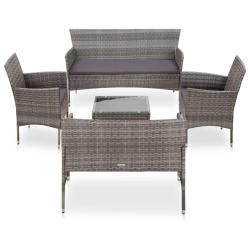 Salon de jardin 5 pcs avec coussins r&eacute;sine tress&eacute;e gris