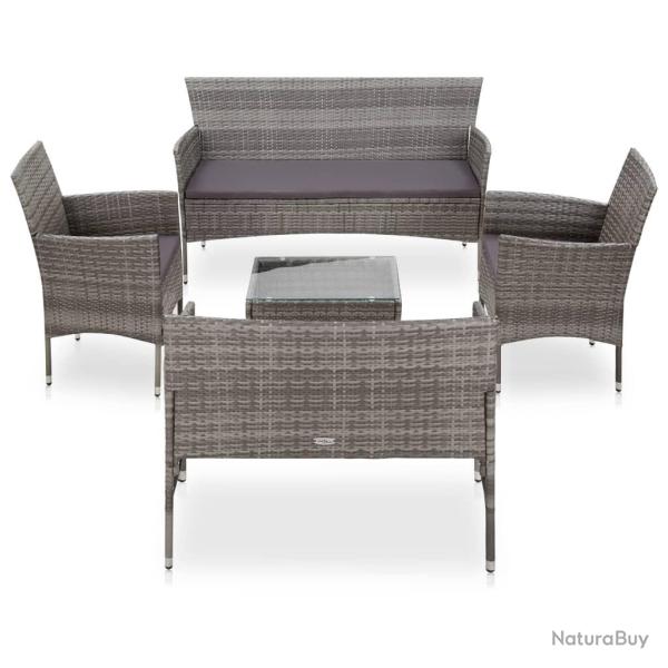Salon de jardin 5 pcs avec coussins r�sine tress�e gris